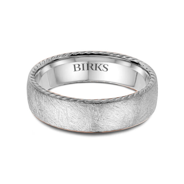 6 MM White Gold Scratched Milgrain Finish Wedding Band