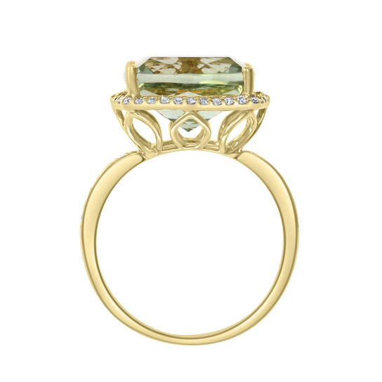 Bague quartz vert à coupe coussin en or jaune avec diamants image number 2