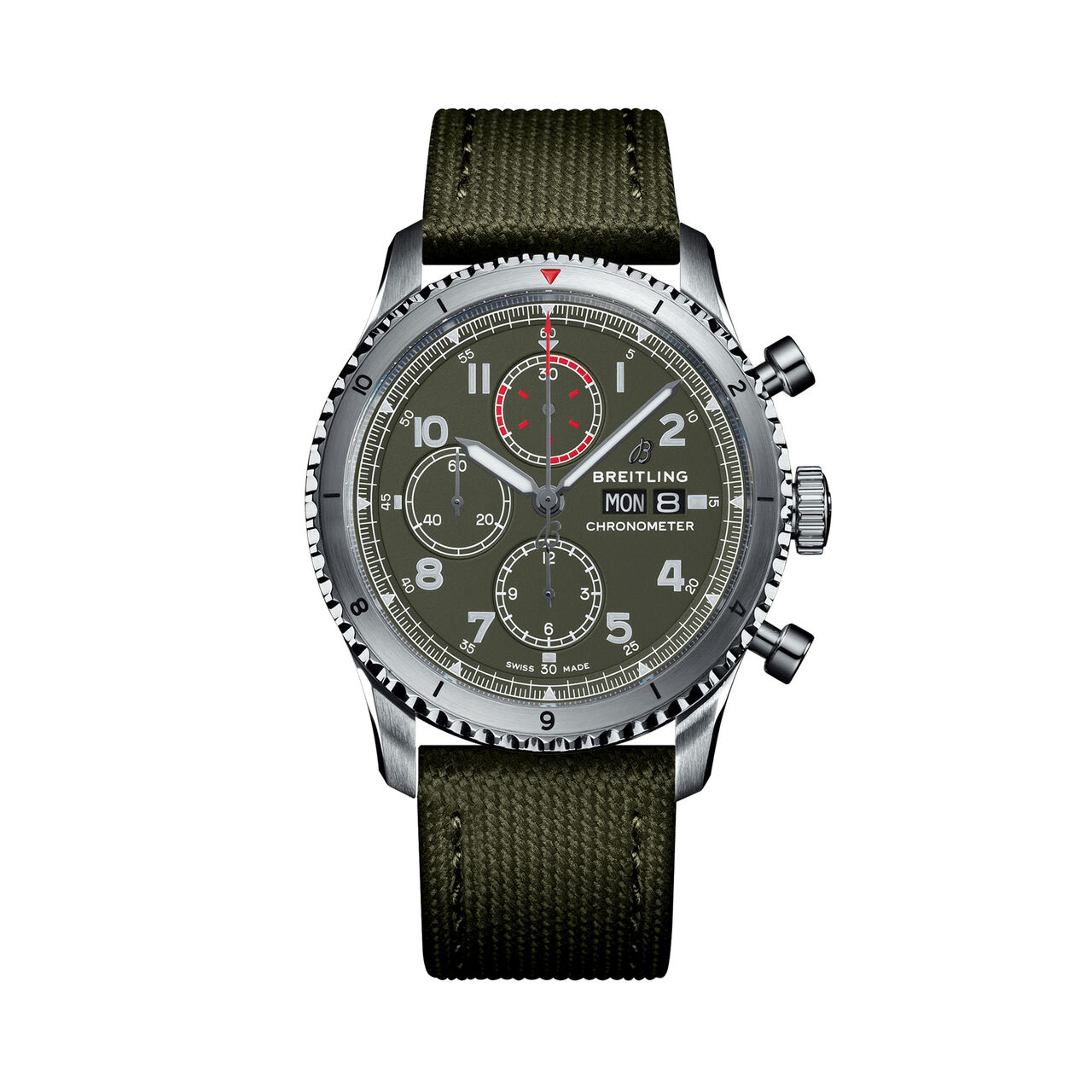 breitling aviator 8 chronograph 43 curtiss warhawk steel green folding clasp a133161a1l1x2 image number 0