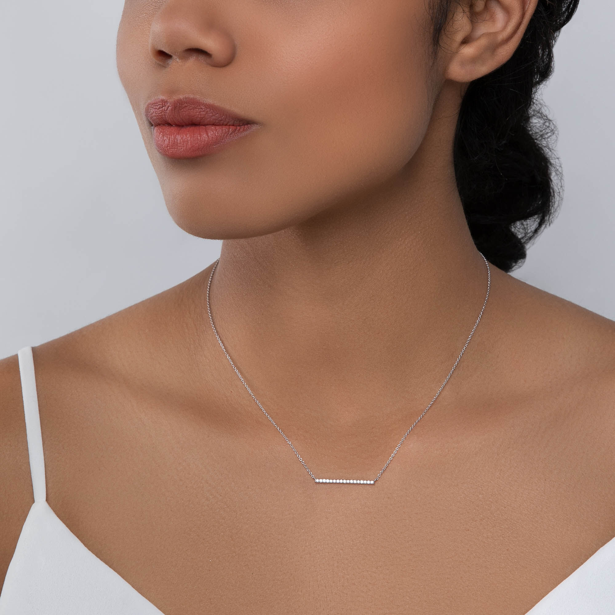 Gold diamond bar necklace sale
