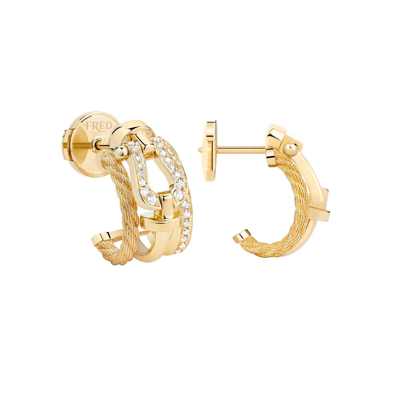 Fred Force 10 Rise Small Yellow Gold and Diamond Pav&eacute; Half Hoop Earrings 8B2006-000 image number 1