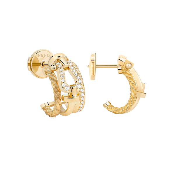 Force 10 Rise Small Yellow Gold and Diamond Pav&eacute; Half Hoop Earrings