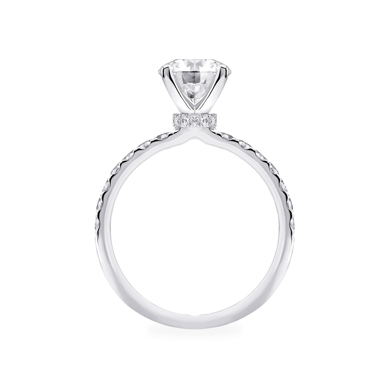 Round Solitaire Diamond Engagement Ring With Diamond Band image number 2