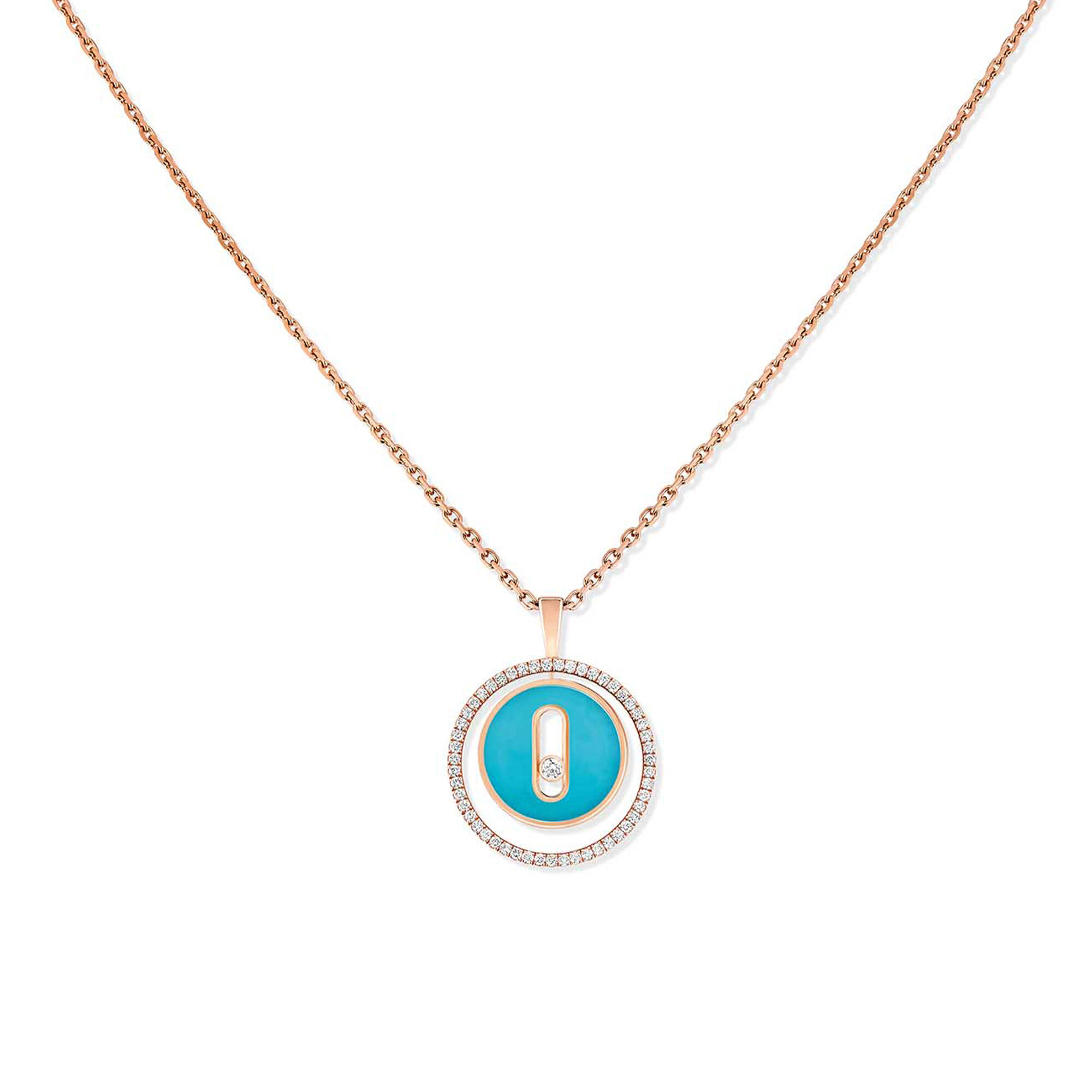 Lucky Move Small Rose Gold, Turquoise and Diamond Pendant
