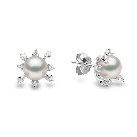 Yoko London Trend White Gold Pearl and Diamond Stud Earrings image number 2