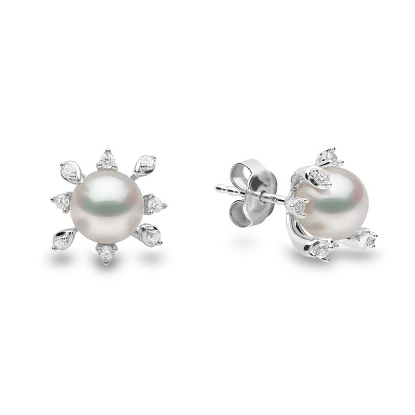 Boucles d'oreilles clous Trend en or blanc avec perles et diamants