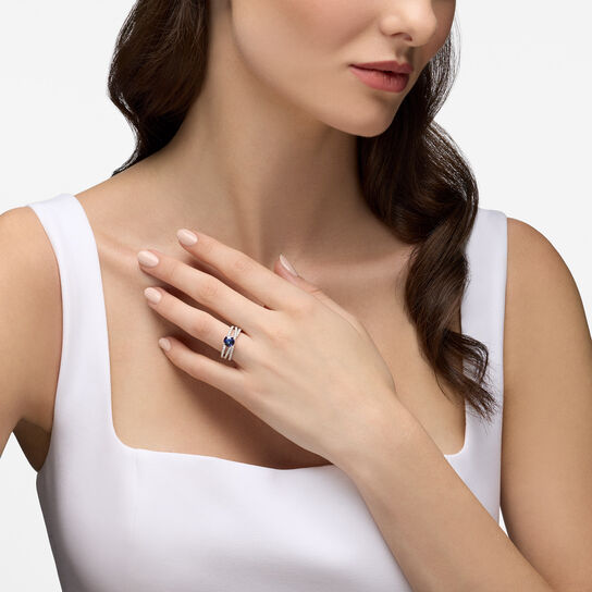 Birks Ros&eacute;e Du Matin Sapphire Engagement Ring with Three Pav&eacute; Rows on model image number 1