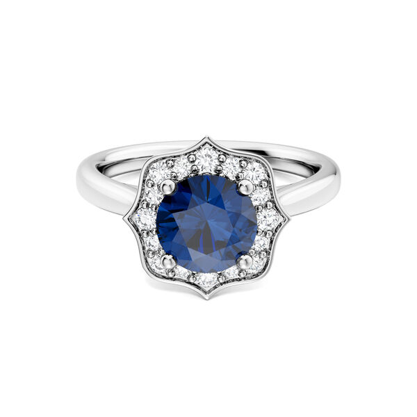 Heirloom Round Solitaire Sapphire Engagement Ring with Halo