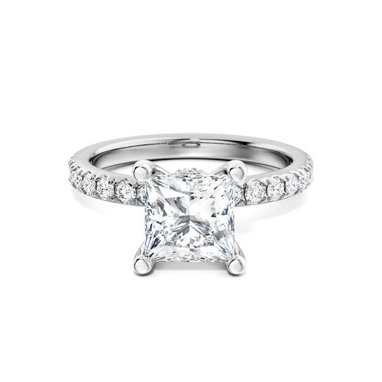 Birks D&eacute;co Princess‑Cut Solitaire Diamond Engagement Ring with Pav&eacute; Band and a Hidden Pav&eacute; Halo in White Gold image number 0