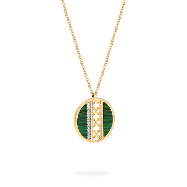 Pendentif médaillon malachite et diamant, L (25 mm)
