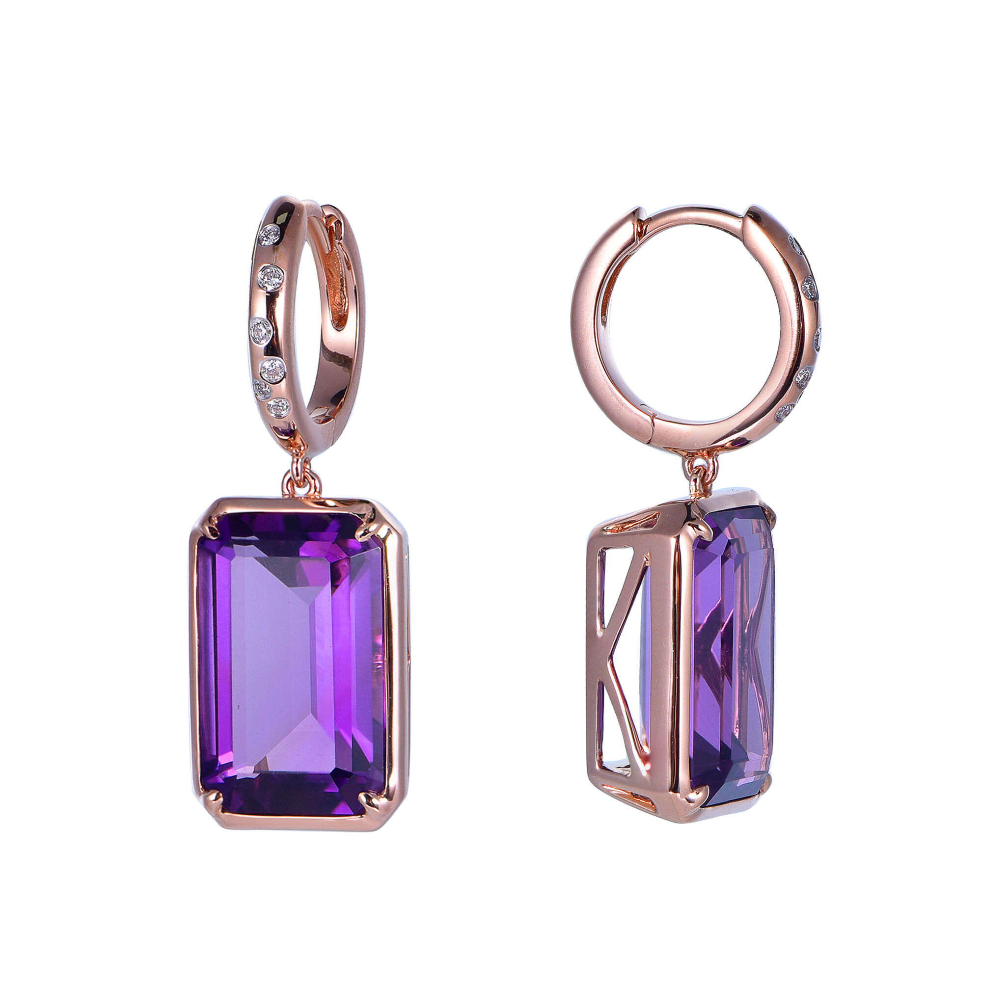 Amethyst Earrings in Rose Gold