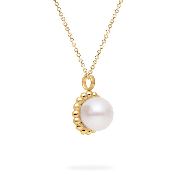 Yellow Gold Bead and Freshwater Pearl Pendant