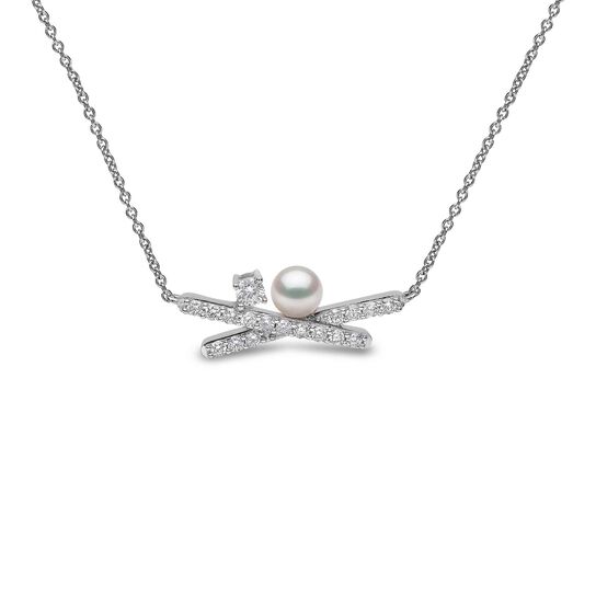 yoko london sleek white gold pearl diamond x pendant qyn2232 7x front image number 0