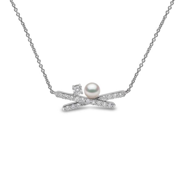 Sleek White Gold Pearl and Diamond Necklace