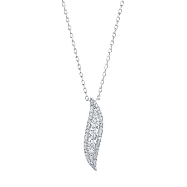 Pendentif Diamants Forme de Feuille en Or Blanc