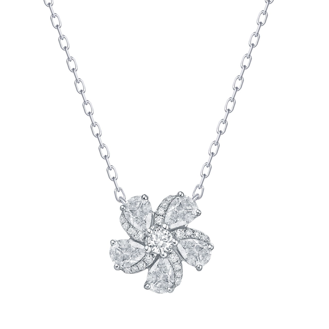 Diamond Flower Pendant in White Gold image number 0