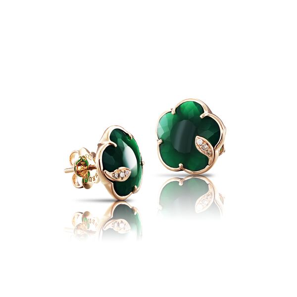 Petit Joli Rose Gold, Green Agate and Diamond Stud Earrings