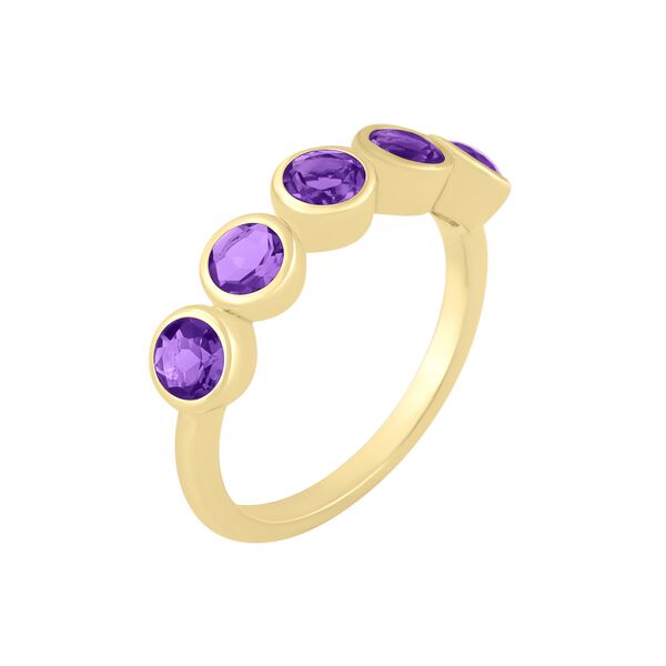 Bague &agrave; cinq pierres am&eacute;thyste, 0.96ct en or jaune.