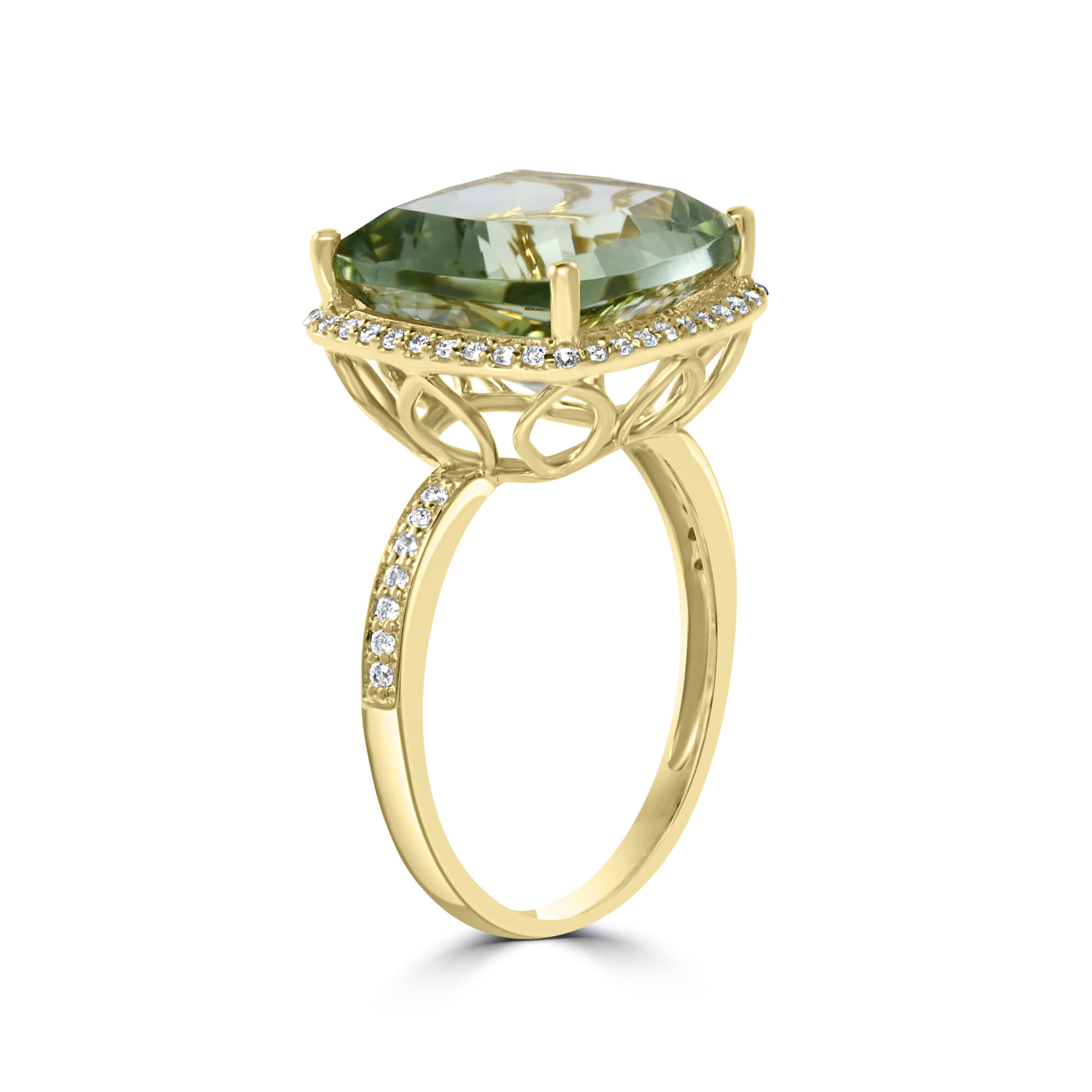 Salon 18k Yellow Gold and Green Quartz Ring in Diamond