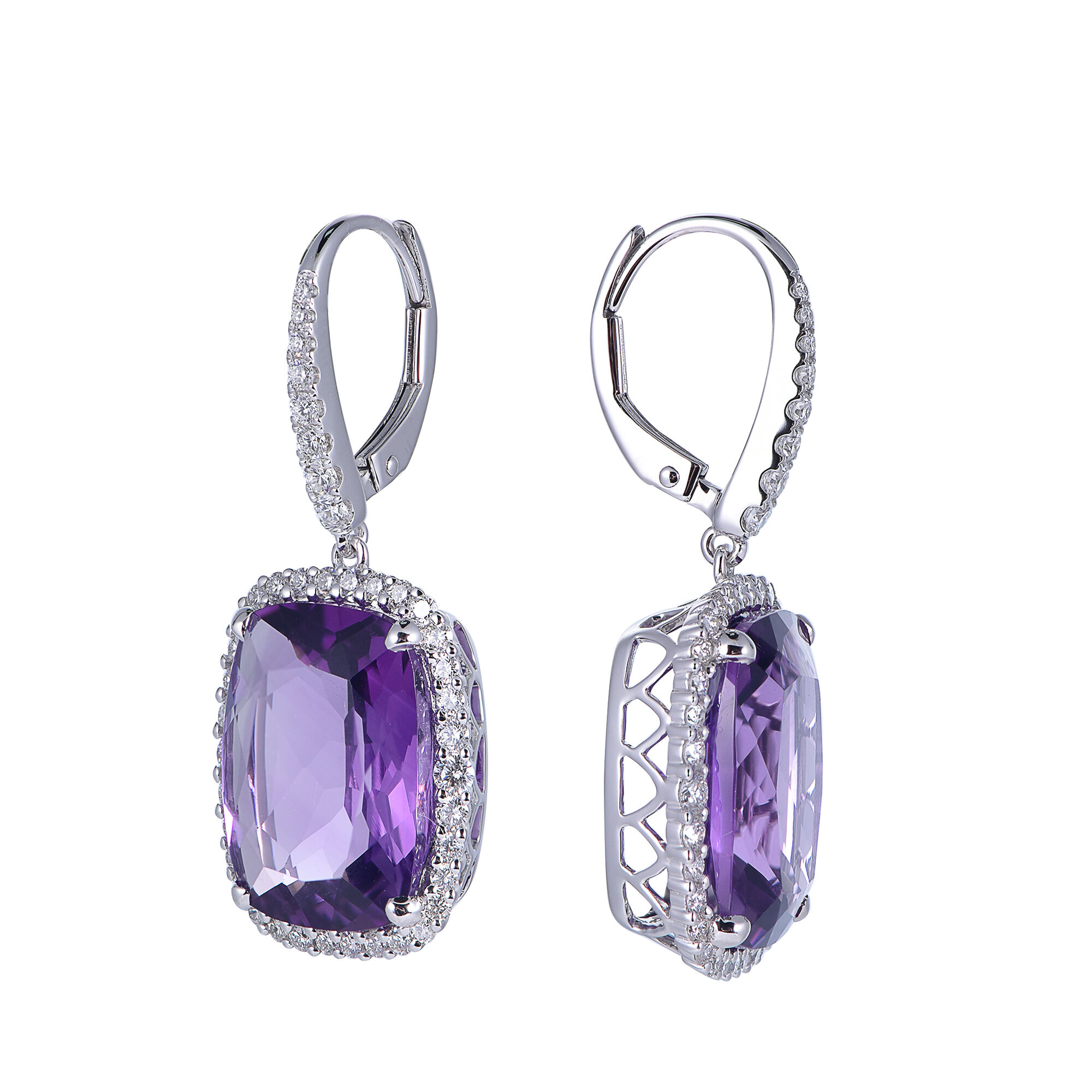 Amethyst Earrings in White Gold