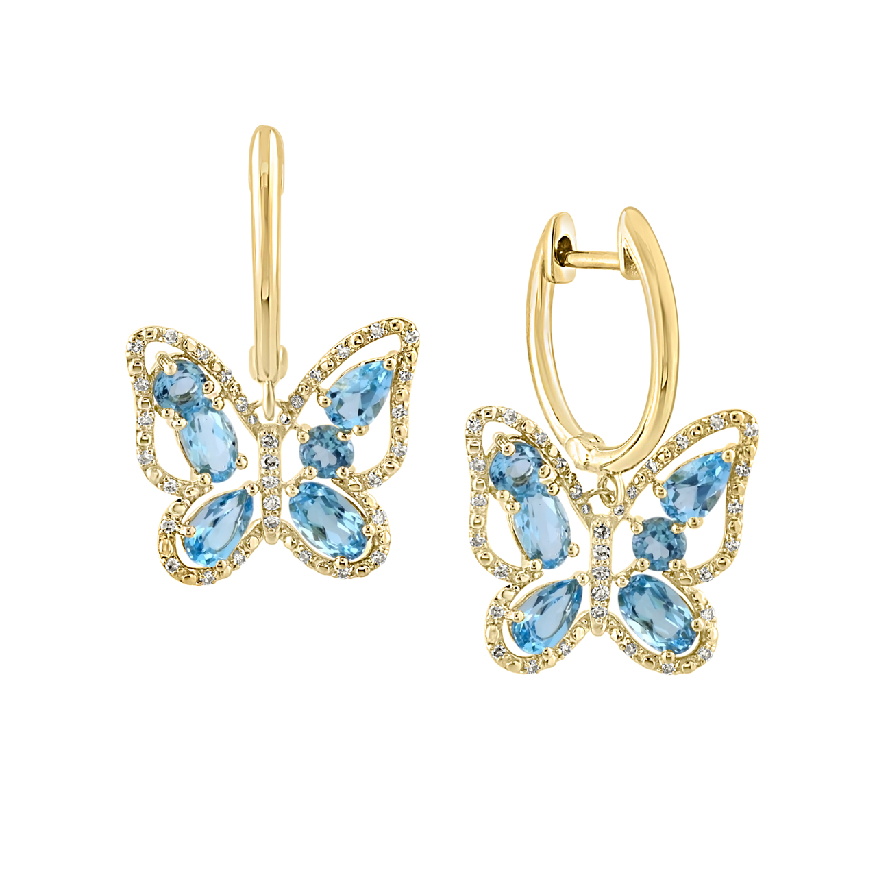 Maison Birks Salon Diamond and Swiss Blue Topaz Butterfly Earrings In Yellow Gold EG02350BS Front image number 0