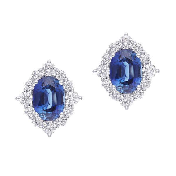 Boucles d'oreilles avec saphirs ovales et halo de diamants