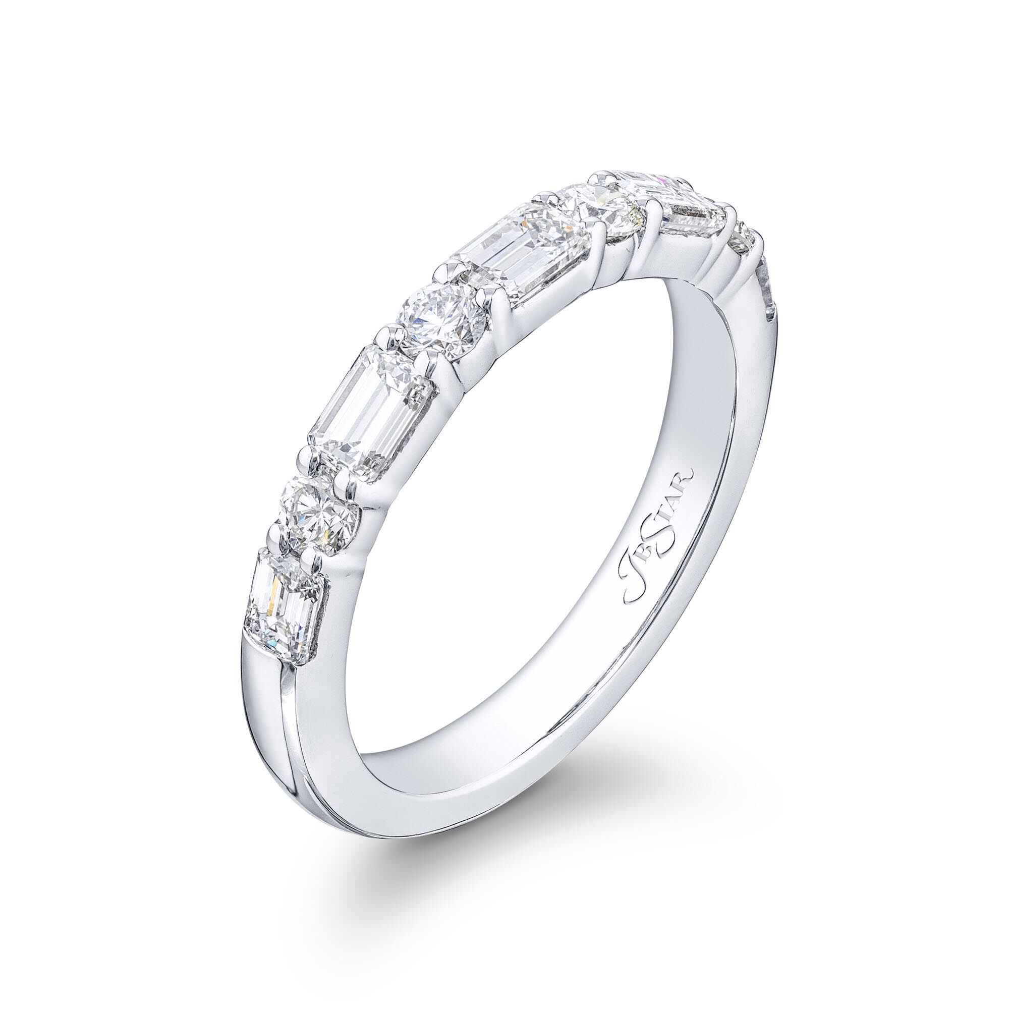 Alternating Round and Emerald-Cut Diamond Wedding Band | JB