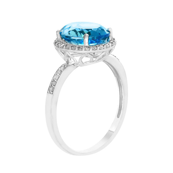 White Gold Oval Cut swiss blue topaz and Diamond Ring