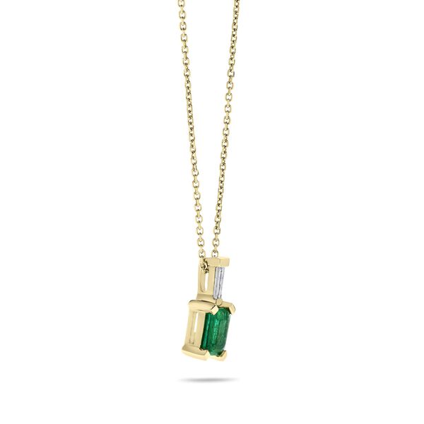 Yellow Gold Emerald Pendant with Diamond Accent