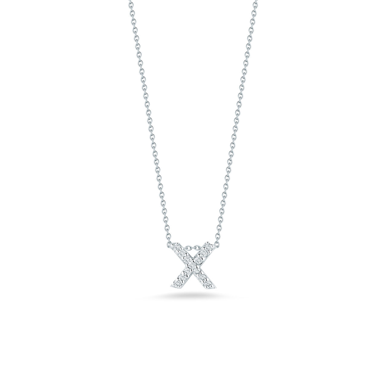 maison birks roberto coin tiny treasures love letter x white gold diamond necklace image number 0