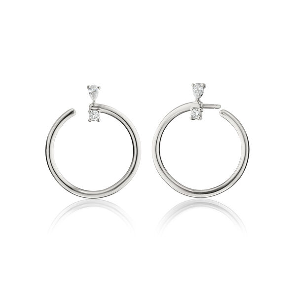 Boucles d'oreilles anneaux Galaxy en argent avec saphir blanc, grand modèle