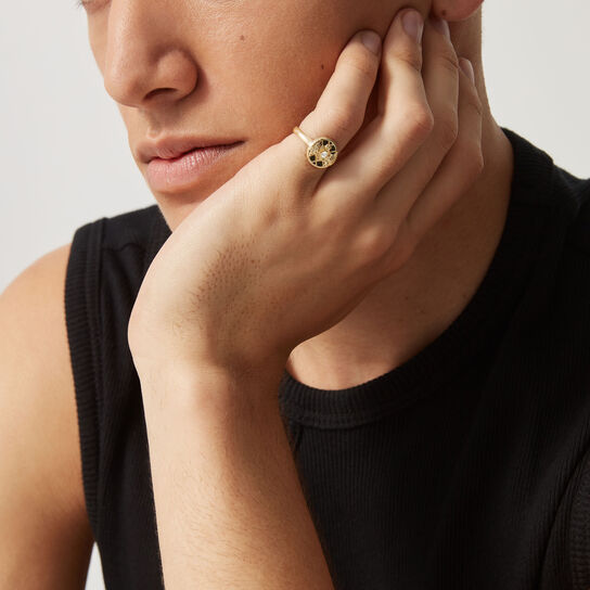 Emblem Yellow Gold Diamond and Onyx Ring image number 2