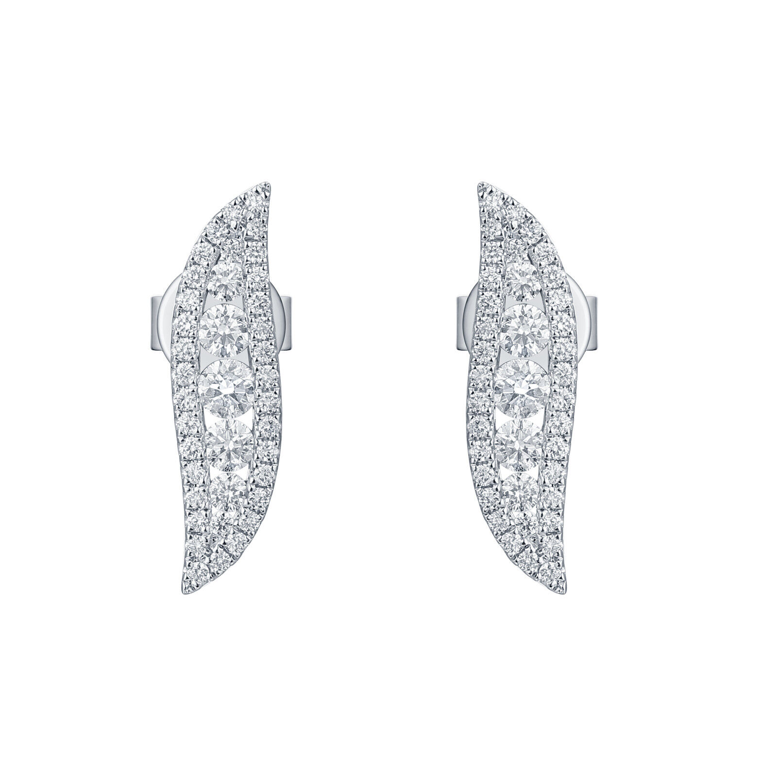 Leaf-Shaped Diamond Earrings in White Gold