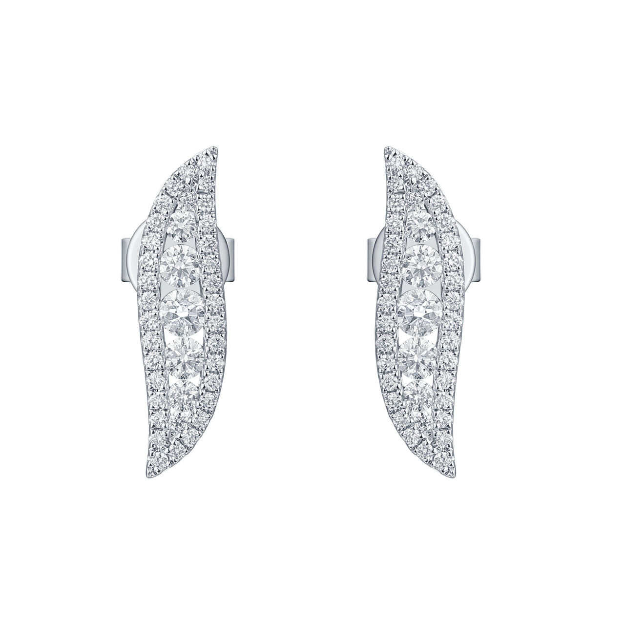 Boucles d'Oreilles Diamants Forme de Feuille en Or Blanc image number 0