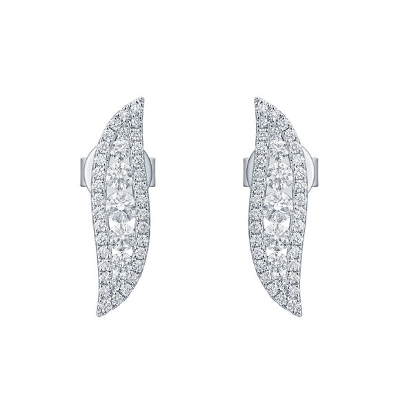 Boucles d'Oreilles Diamants Forme de Feuille en Or Blanc