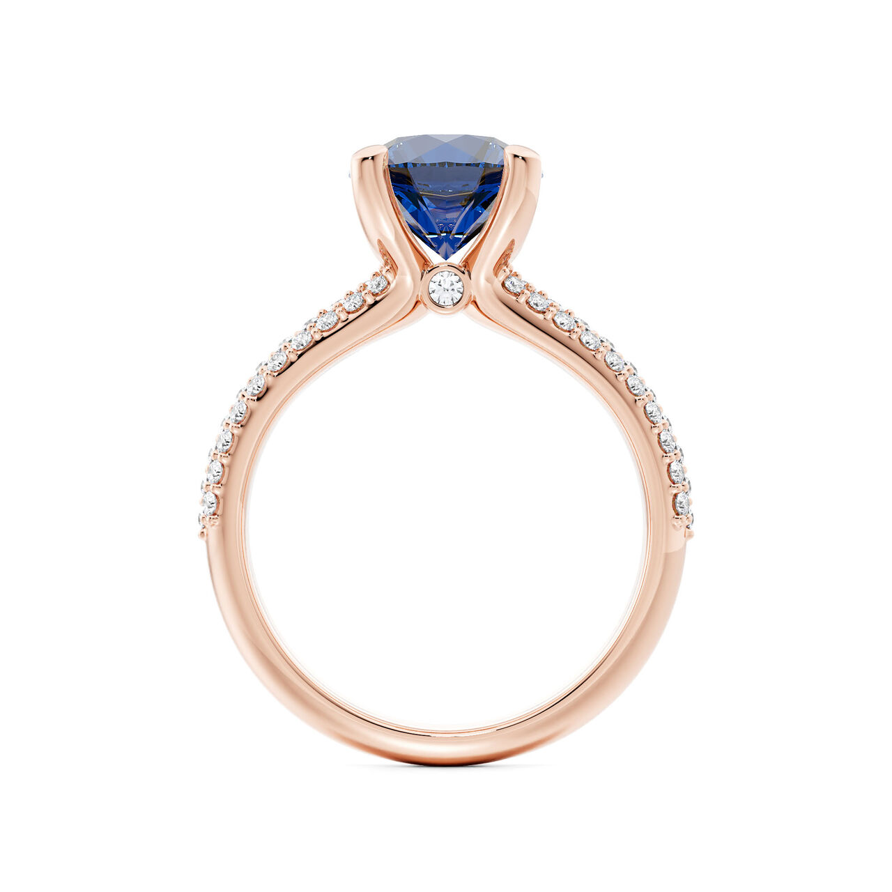 Birks Blue Sapphire Rose Gold Pav&eacute; Solitaire Engagement Ring image number 2