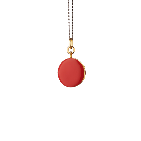 Médaillon Round Locket X Color en vermeil d'or jaune avec émail rouge