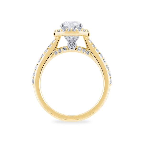 Yellow Gold Oval Cut Diamond Engagement Ring With Single Halo And Diamond Band