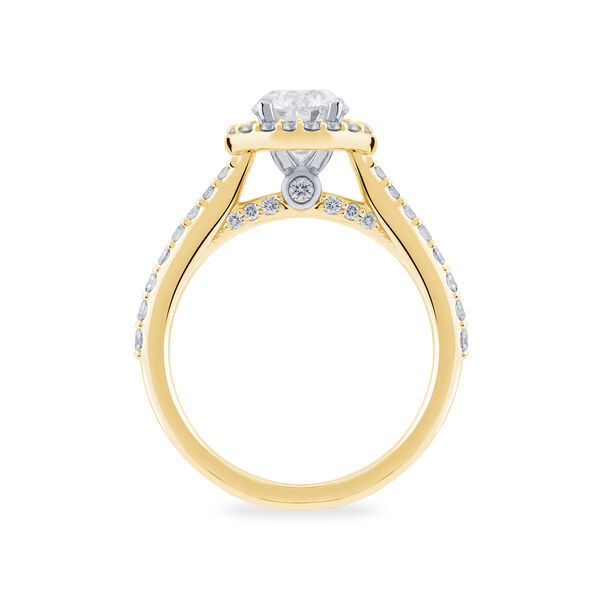 Bague de fiançailles à diamant oval avec simple halo et anneau en or jaune orné de diamants