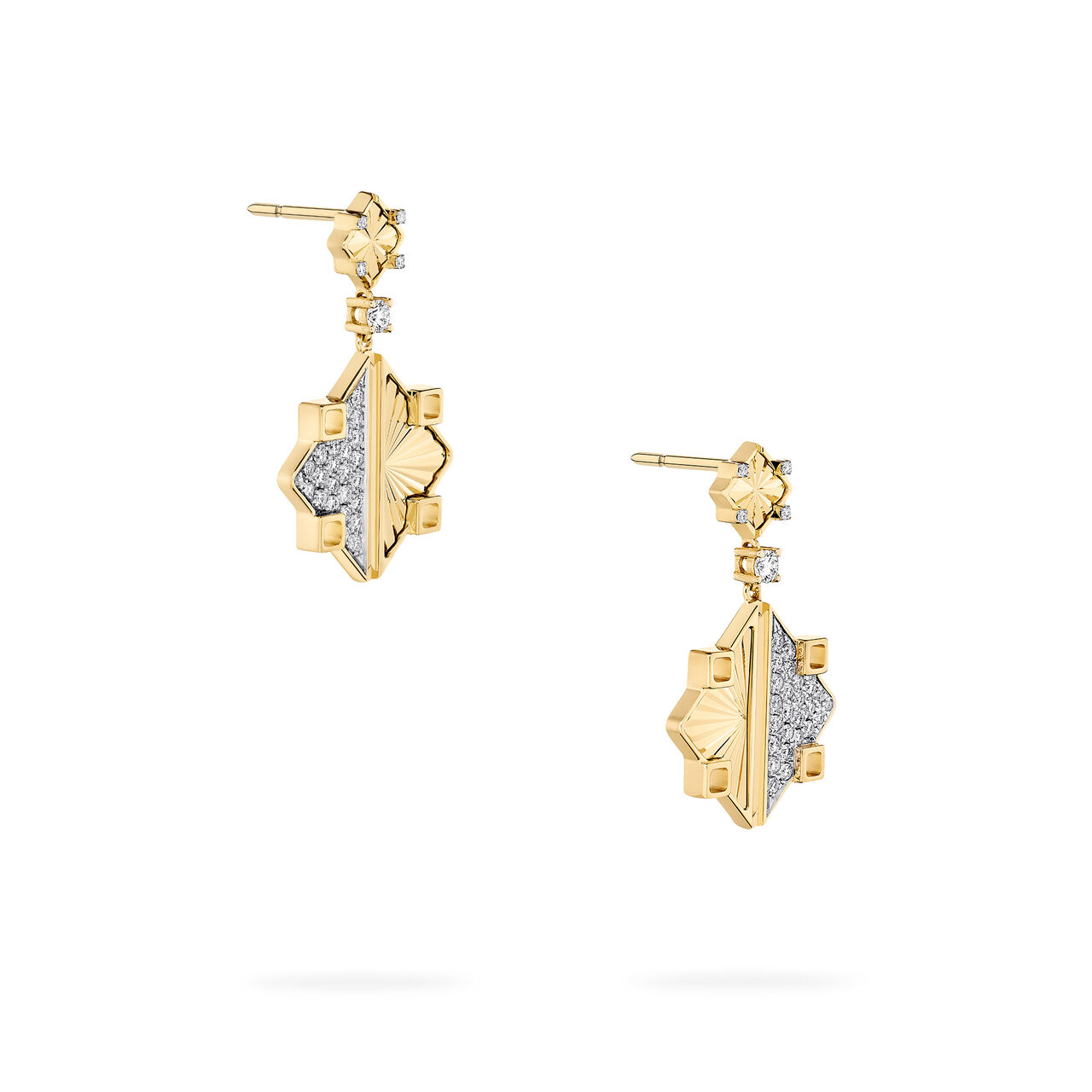 Birks Muse Yellow Gold and Diamond Drop Earrings Model image number 3