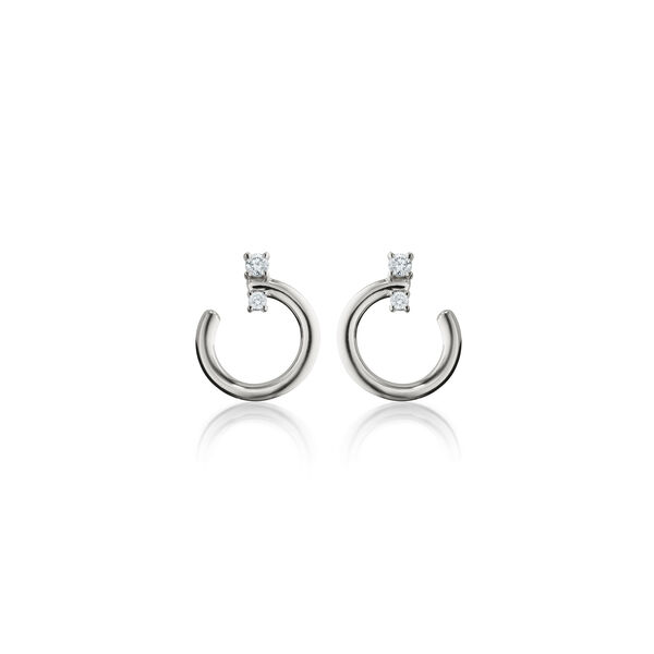 Boucles d'oreilles anneaux Galaxy en argent avec saphir blanc, petit modèle