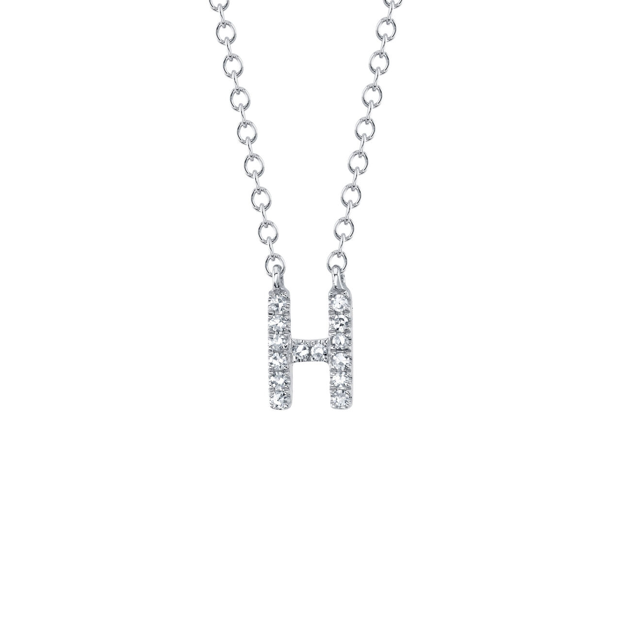 Initials White Gold and Diamond Pavé Letter H Necklace image number 0