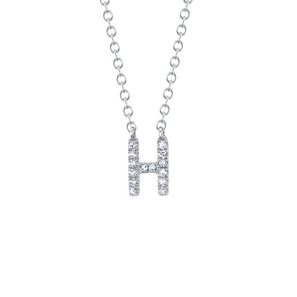 Initials White Gold and Diamond Pav&eacute; Letter H Necklace