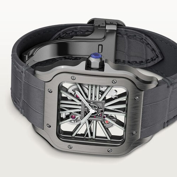 Santos de Cartier Skeleton 40 mm manuelle en acier inoxydable DLC, grand modèle