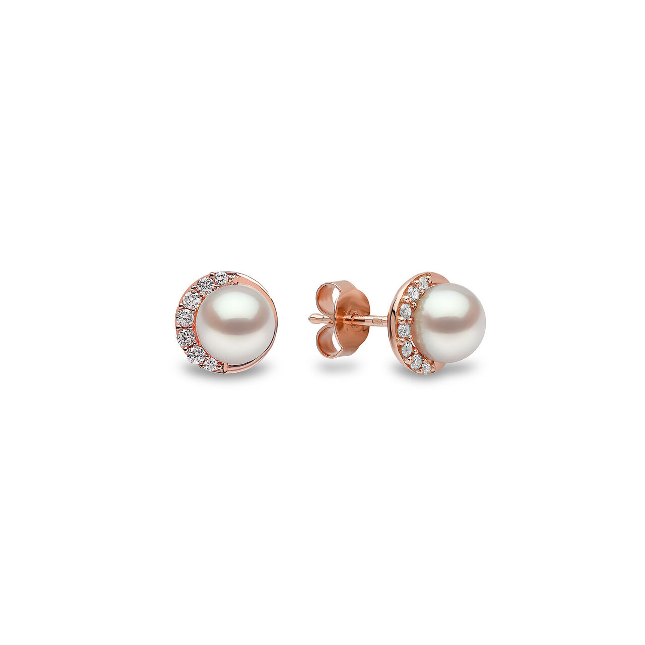 Sleek Rose Gold Pearl and Diamond Earrings image number 2