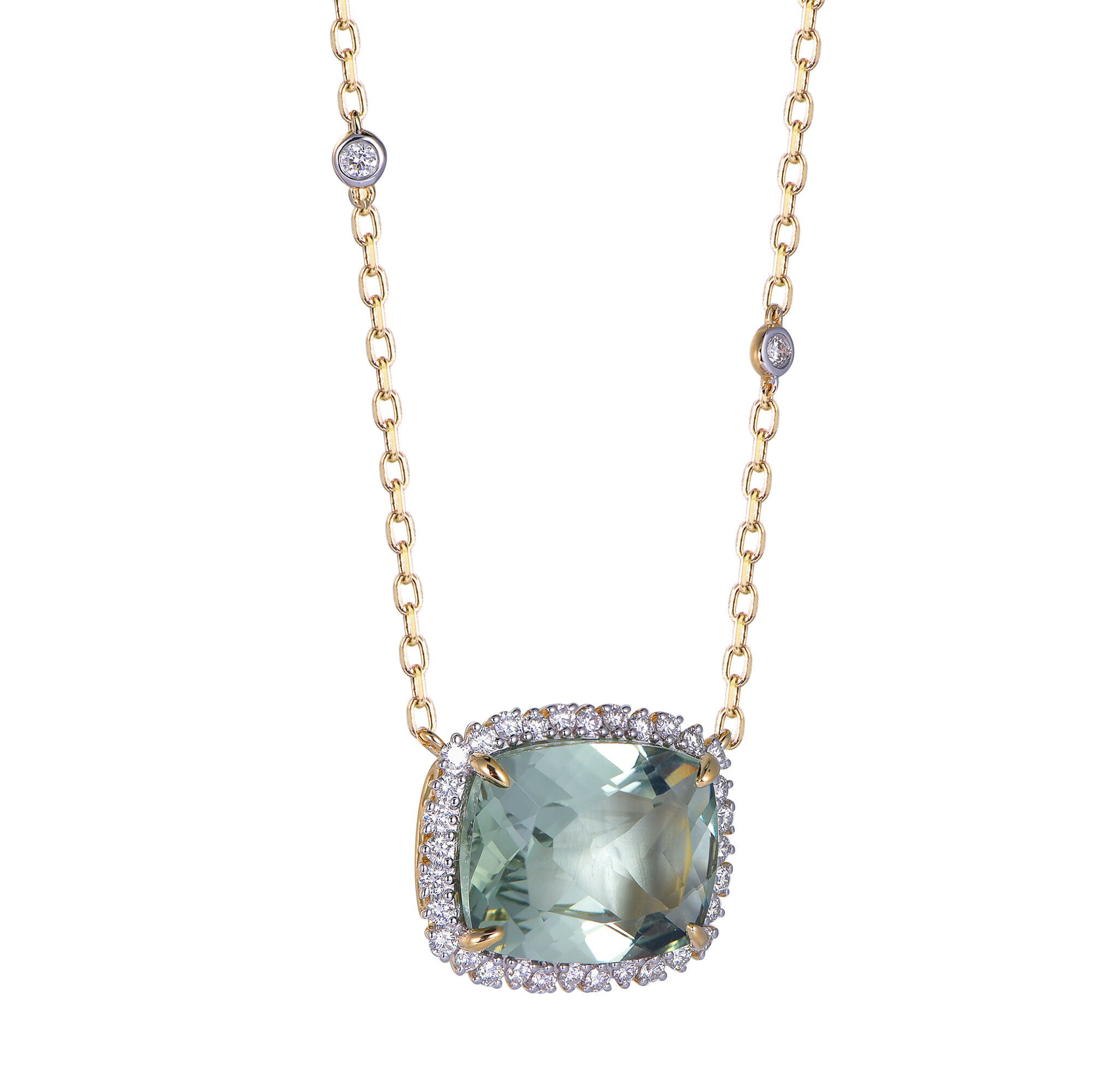 Green Amethyst Pendant in Yellow Gold