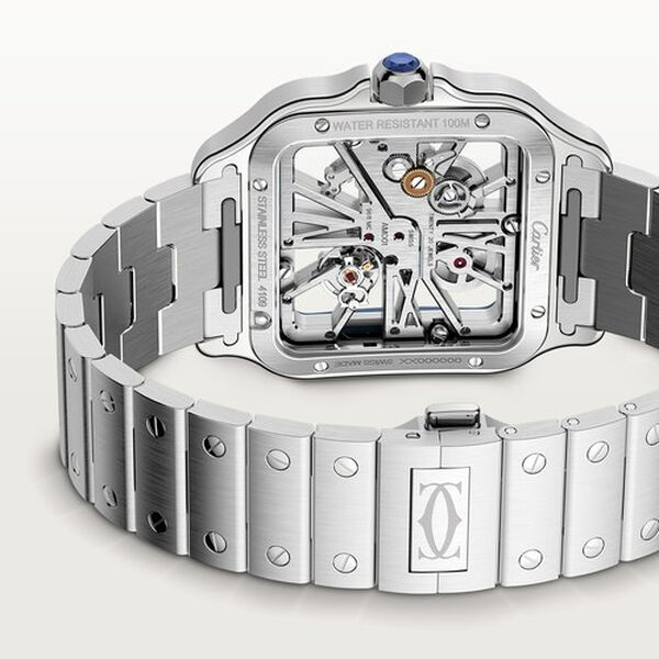 Santos de Cartier Skeleton 40 mm manuelle en acier inoxydable, grand modèle