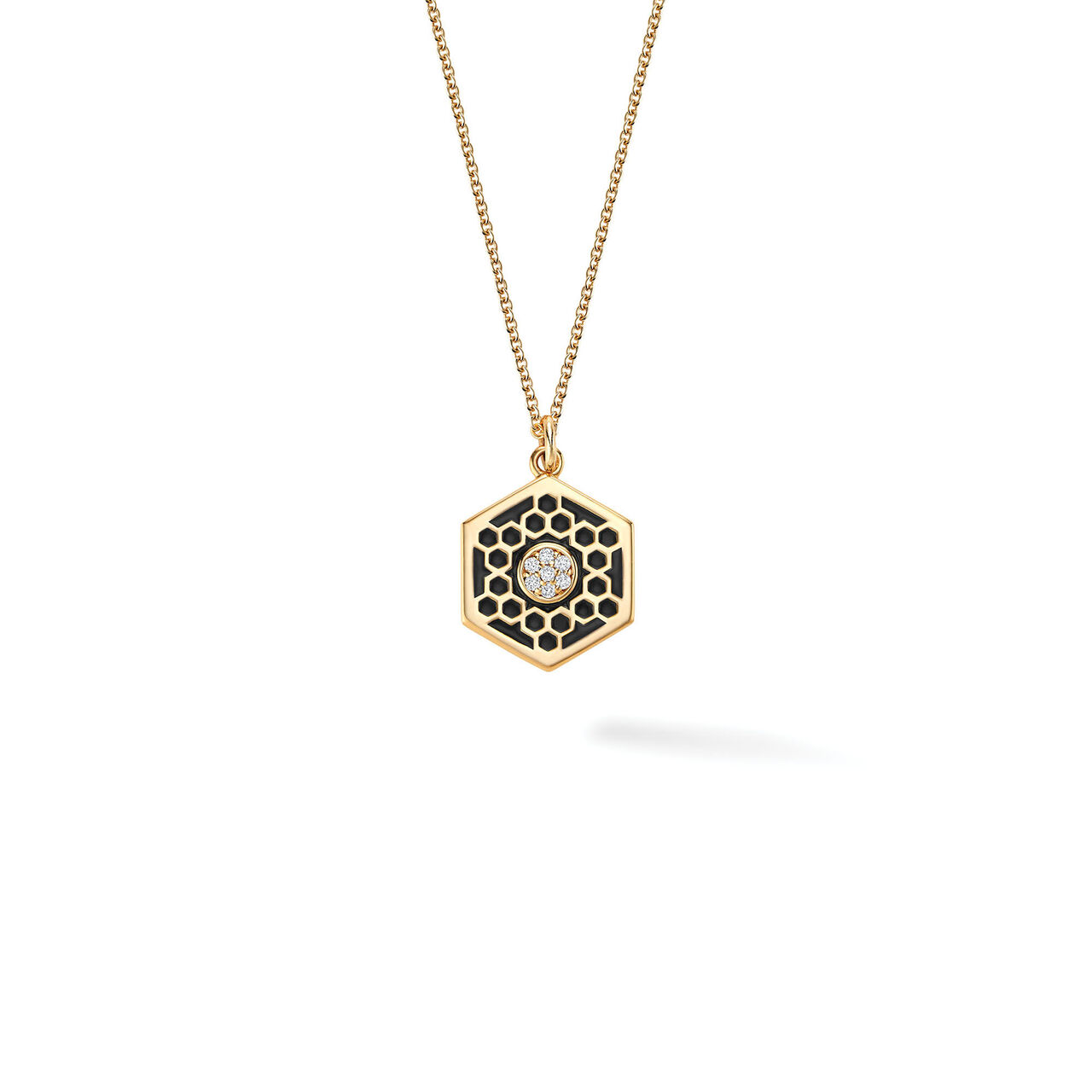 Bijoux Birks Bee Chic Medium Black Enamel And Diamond Hexagon Medallion In Yellow Gold image number 0