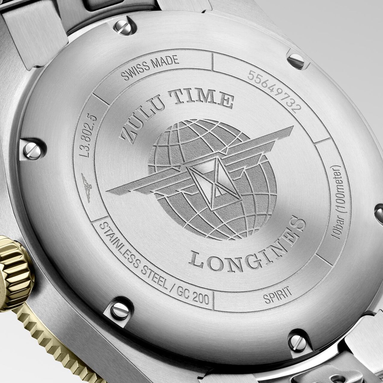Longines Spirit Zulu Time Automatic GMT 39 mm Yellow Gold and Stainless Steel Caseback image number 4