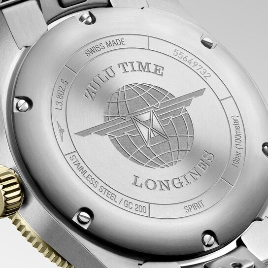 Longines Spirit Zulu Time Automatic GMT 39 mm Yellow Gold and Stainless Steel Caseback image number 4